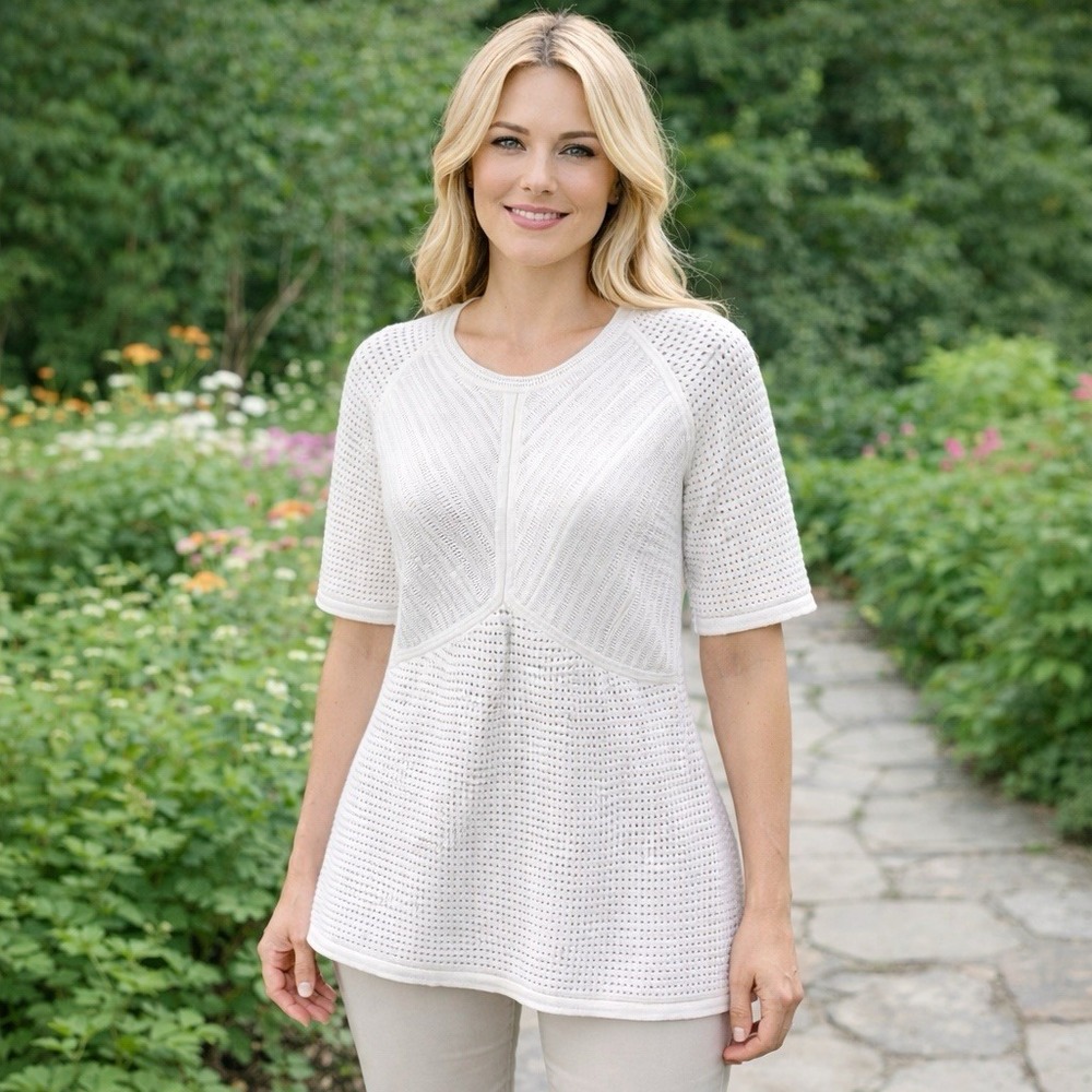 Y2K Yigal Azrouel White Eyelet Babydoll Blouse‎ Cottagecore Dainty Feminine L